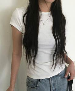スリムラウンドコットン半袖Tシャツ IVORY