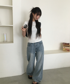 スリムラウンドコットン半袖Tシャツ IVORY