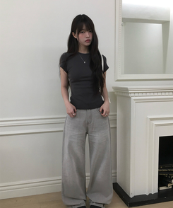 スリムラウンドコットン半袖Tシャツ CHARCOAL