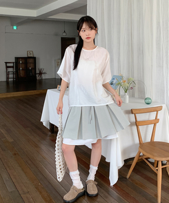 ミニスカート プリーツレイヤードミディスカート Ashmint