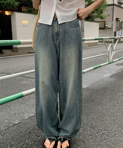 丈別パンツ 【丈別】コールドボタンワイドデニムパンツ ASH BLUE