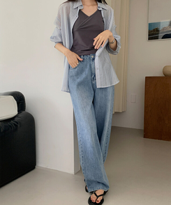 丈別パンツ 【丈別】コールドボタンワイドデニムパンツ LIGHT DENIM