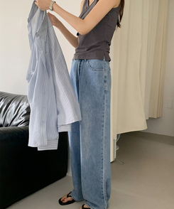 丈別パンツ 【丈別】コールドボタンワイドデニムパンツ LIGHT DENIM