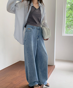 丈別パンツ 【丈別】コールドボタンワイドデニムパンツ LIGHT DENIM