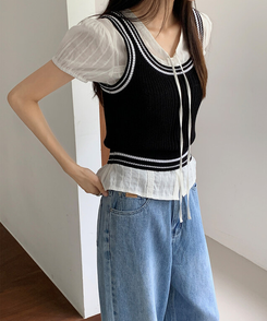 ニット バイカラークロップニットキャミソール BLACK