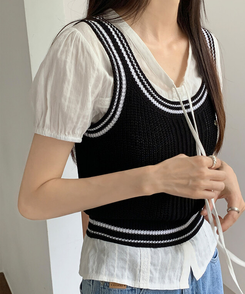 ニット バイカラークロップニットキャミソール BLACK