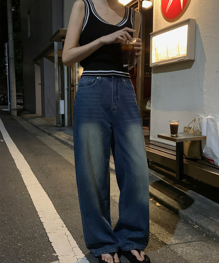 バイカラークロップニットキャミソール BLACK