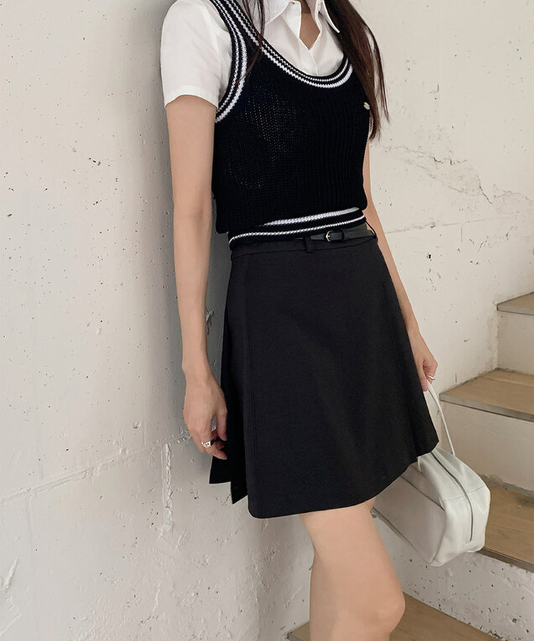 バイカラークロップニットキャミソール BLACK