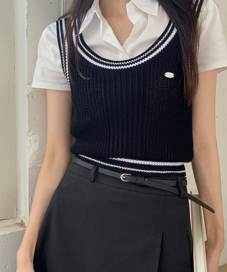 バイカラークロップニットキャミソール BLACK