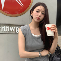 半袖Tシャツ (レイヤード風/パンツ裏地付き/セットおすすめ)リベリン レイヤードシャーリングTシャツ&ミニフレアゴムウエストスカート セットアップ GRAY