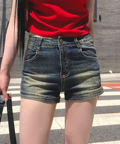 デニム ウォッシングコットンショートパンツ BLUE