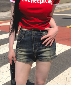 デニム ウォッシングコットンショートパンツ BLUE