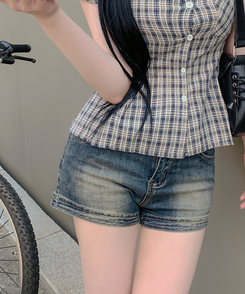 デニム ウォッシングコットンショートパンツ BLUE