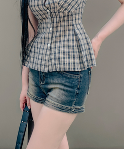 デニム ウォッシングコットンショートパンツ BLUE