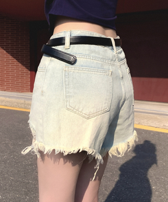 デニム 【ベルト付き】ウォッシングデニムショートパンツ BLUE
