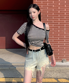 デニム 【ベルト付き】ウォッシングデニムショートパンツ BLUE