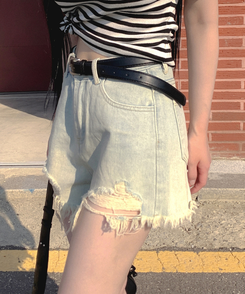 デニム 【ベルト付き】ウォッシングデニムショートパンツ BLUE