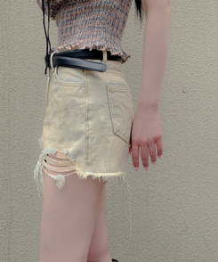 デニム 【ベルト付き】ウォッシングデニムショートパンツ BEIGE