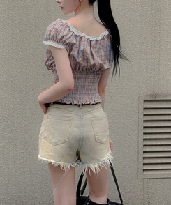 デニム 【ベルト付き】ウォッシングデニムショートパンツ BEIGE