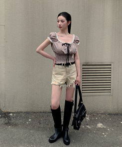 デニム 【ベルト付き】ウォッシングデニムショートパンツ BEIGE