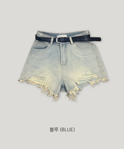 デニム 【ベルト付き】ウォッシングデニムショートパンツ