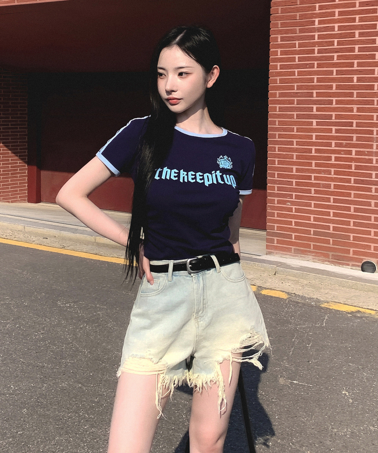 デニム 【ベルト付き】ウォッシングデニムショートパンツ BLUE
