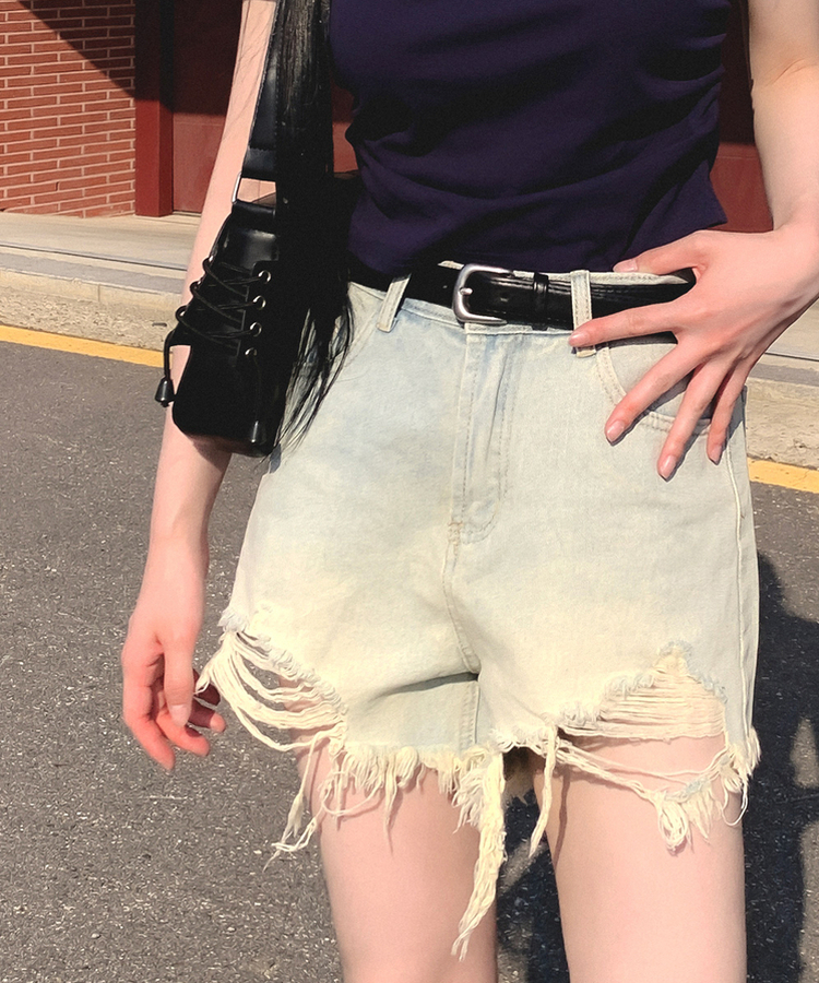 【ベルト付き】ウォッシングデニムショートパンツ BLUE