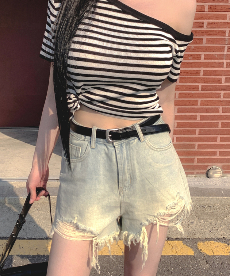 【ベルト付き】ウォッシングデニムショートパンツ BLUE
