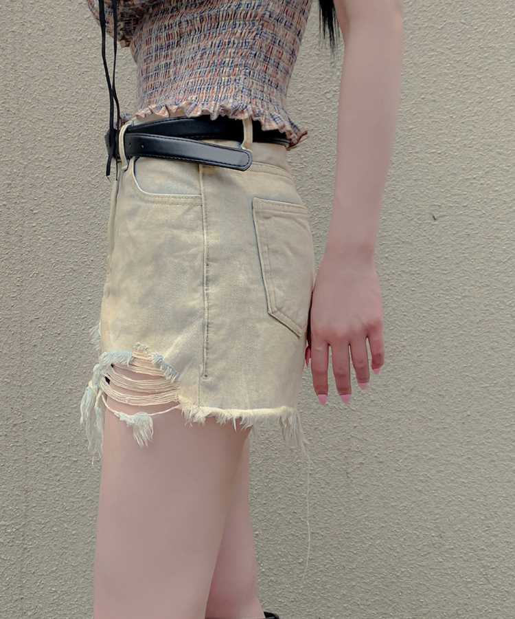 【ベルト付き】ウォッシングデニムショートパンツ BEIGE
