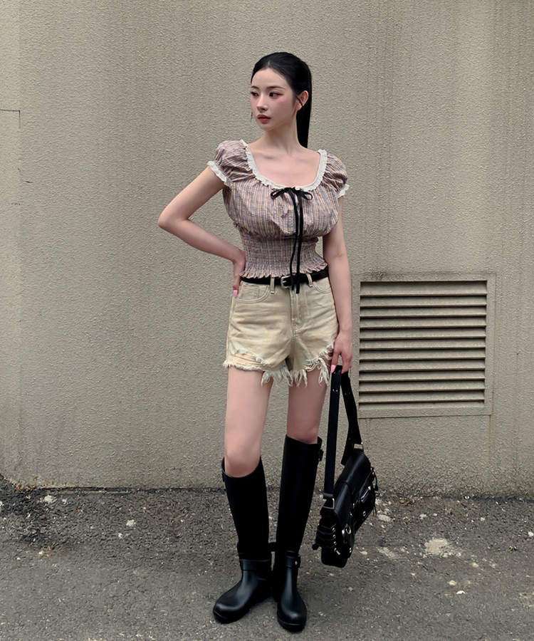 【ベルト付き】ウォッシングデニムショートパンツ BEIGE