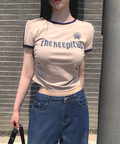 半袖Tシャツ バイカラーレタリング半袖Tシャツ(5color) BEIGE