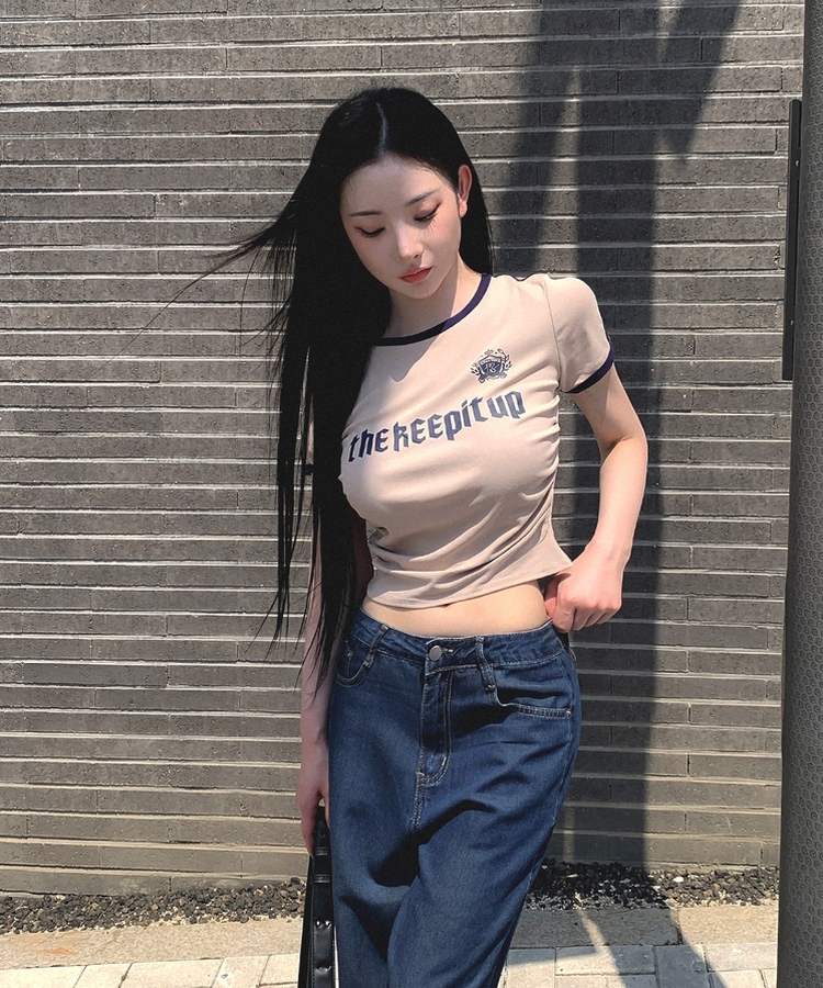 バイカラーレタリング半袖Tシャツ(5color) BEIGE