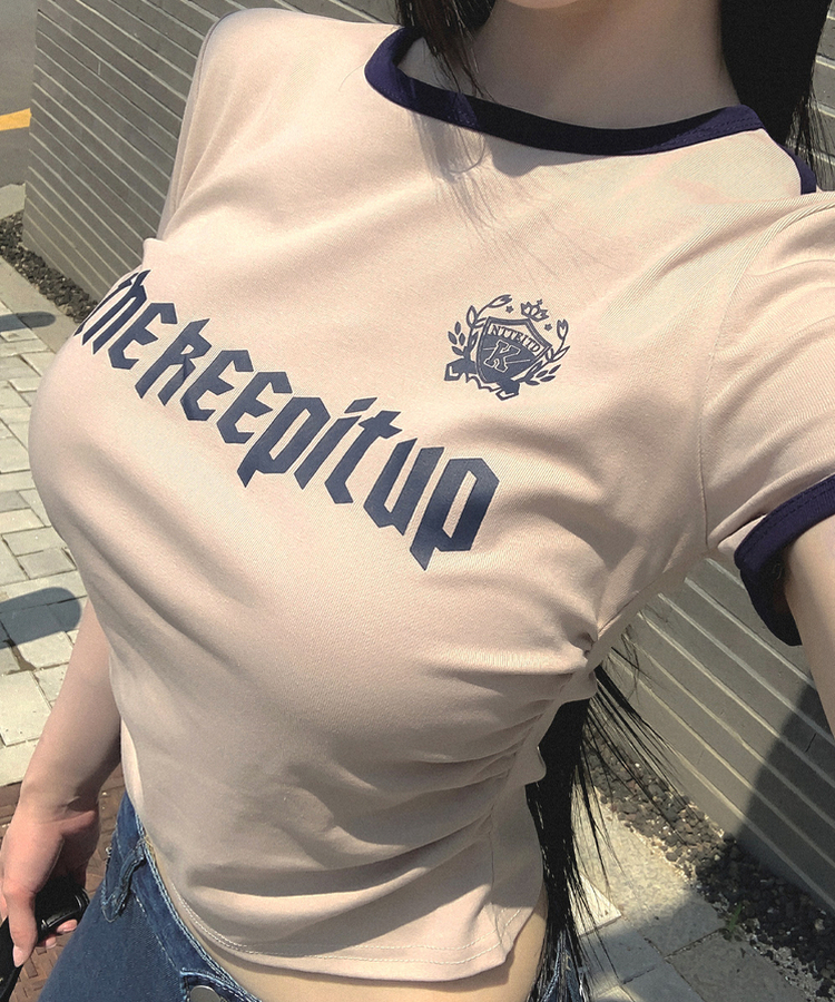 バイカラーレタリング半袖Tシャツ(5color) BEIGE