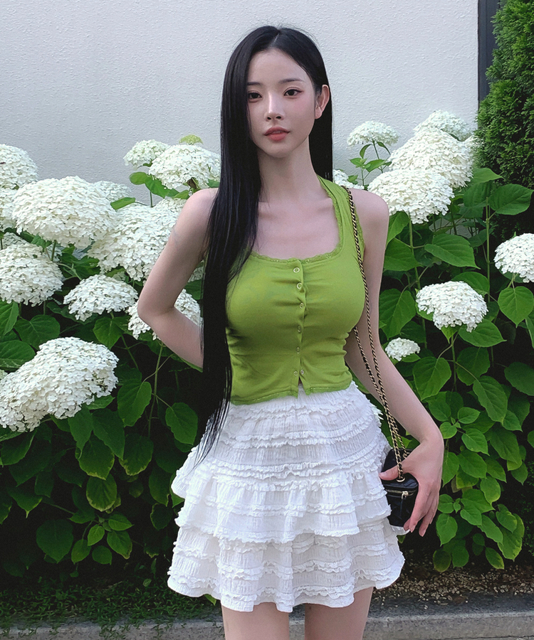 【カップ付き】レーススクエアホルターキャミソール GREEN