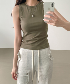 ノースリーブ インナーラウンドスリムキャミソール(8color) KHAKI