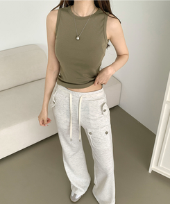 ノースリーブ インナーラウンドスリムキャミソール(8color) KHAKI
