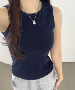 ノースリーブ インナーラウンドスリムキャミソール(8color) NAVY