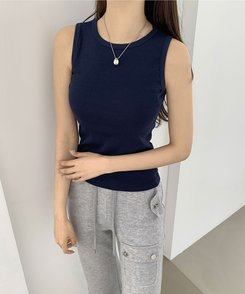 ノースリーブ インナーラウンドスリムキャミソール(8color) NAVY