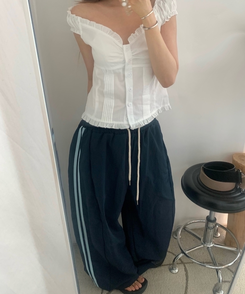 ダブルラインナイロンルーズパンツ(6color) NAVY