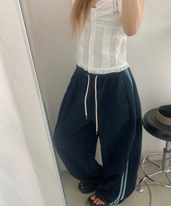 ダブルラインナイロンルーズパンツ(6color) NAVY