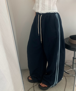 ダブルラインナイロンルーズパンツ(6color) NAVY