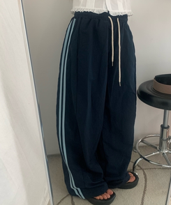 ダブルラインナイロンルーズパンツ(6color) NAVY