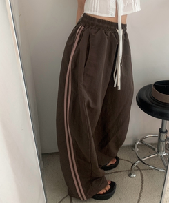 ダブルラインナイロンルーズパンツ(6color) BROWN