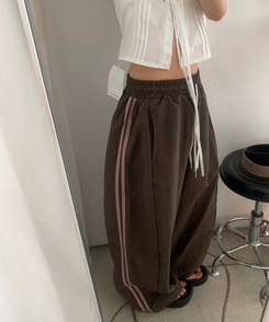 ダブルラインナイロンルーズパンツ(6color) BROWN