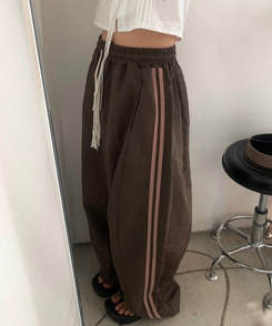 ダブルラインナイロンルーズパンツ(6color) BROWN