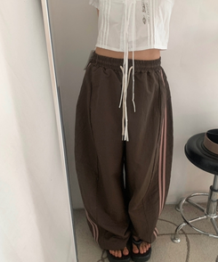 ダブルラインナイロンルーズパンツ(6color) BROWN