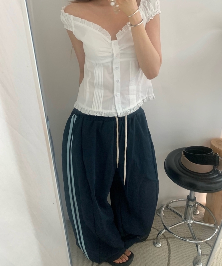 ダブルラインナイロンルーズパンツ(6color) NAVY