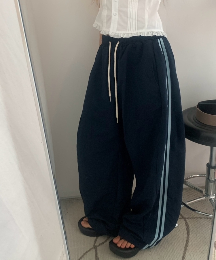 ダブルラインナイロンルーズパンツ(6color) NAVY