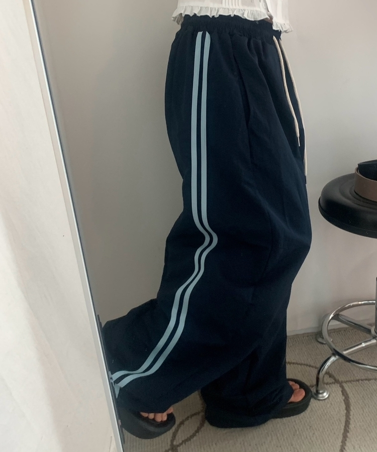 ダブルラインナイロンルーズパンツ(6color) NAVY