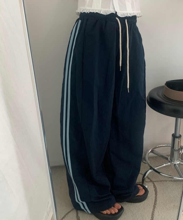ダブルラインナイロンルーズパンツ(6color) NAVY